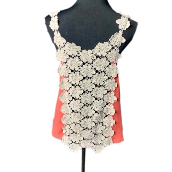 Love Posh Women's Orange Tank Sheer Crocheted Back Boho Vibe Tank Top Medium - Picture 2 of 7
